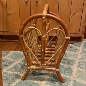 vintage rattan heart magazine holder